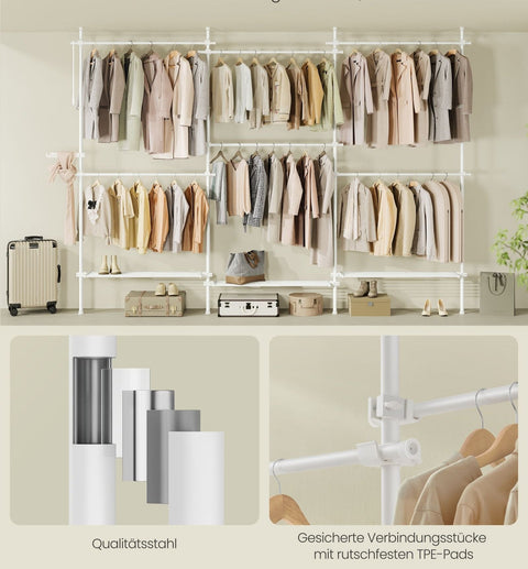 Rootz Clothes Rack Ceiling High - Garment Organizer - Hanging Wardrobe - Steel Frame - Adjustable Dimensions - 33.5cm x (240-353)cm x (208-310)cm