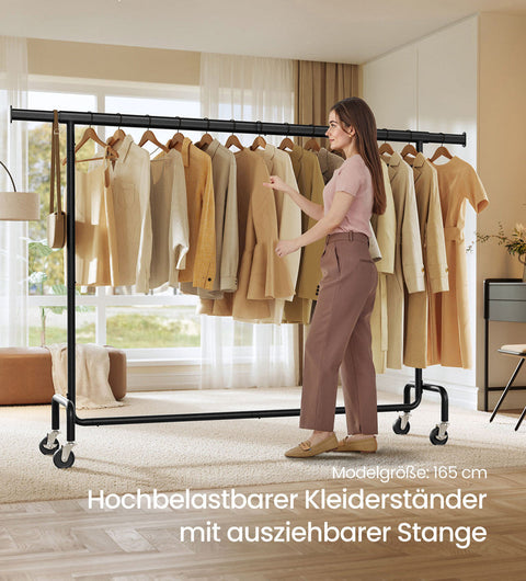 Rootz Adjustable Clothing Rack - Garment Stand - Rolling Rack - Max Load 110kg - 45 x (160-200) x 162.9cm -  Black