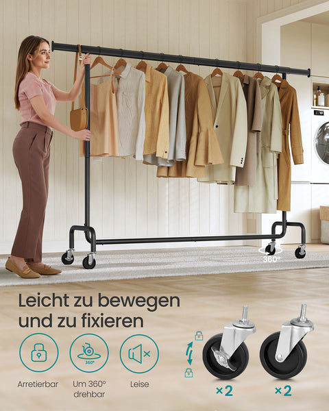 Rootz Adjustable Clothing Rack - Garment Stand - Rolling Rack - Max Load 110kg - 45 x (160-200) x 162.9cm -  Black