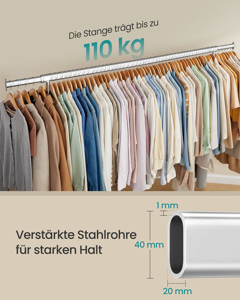 Rootz Clothing Rack - Rolling Garment Rack - Mobile Clothes Stand - Silver Steel - Adjustable Height 45 x (160-200) x 162.9 cm