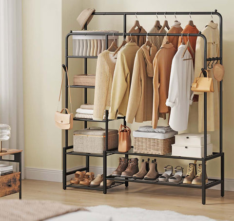 Rootz Steel Clothing Staircase - Black Wardrobe Organizer - Garment Rack - 150 kg Capacity - 45 x 115.8 x 172.8 cm