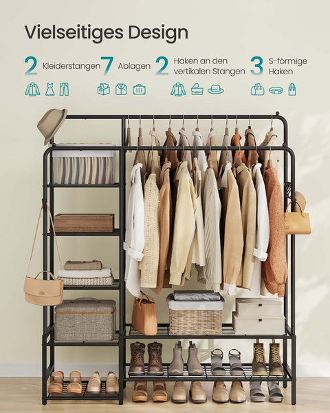 Rootz Steel Clothing Staircase - Black Wardrobe Organizer - Garment Rack - 150 kg Capacity - 45 x 115.8 x 172.8 cm