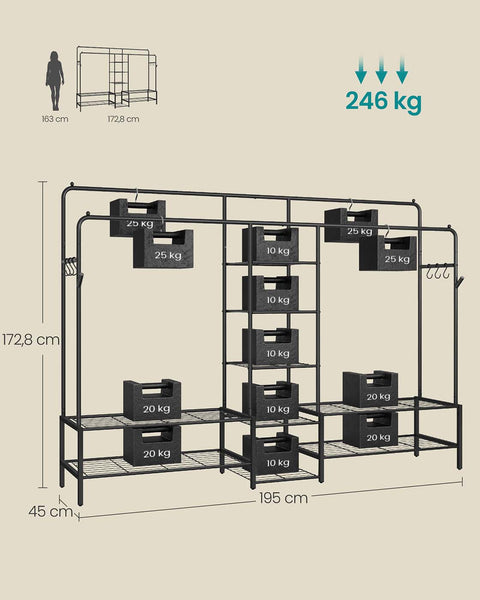 Rootz Clothing Rack - Garment Organizer - Clothes Storage - Supports 246kg - 45cm x 195cm x 172.8cm