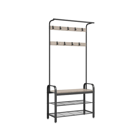 Rootz Coat Stand with 9 Hooks - Wardrobe Organizer - Entryway Organizer - Chipboard and Steel Construction - 32cm x 70cm x 175cm