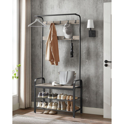Rootz Coat Stand with 9 Hooks - Wardrobe Organizer - Entryway Organizer - Chipboard and Steel Construction - 32cm x 70cm x 175cm