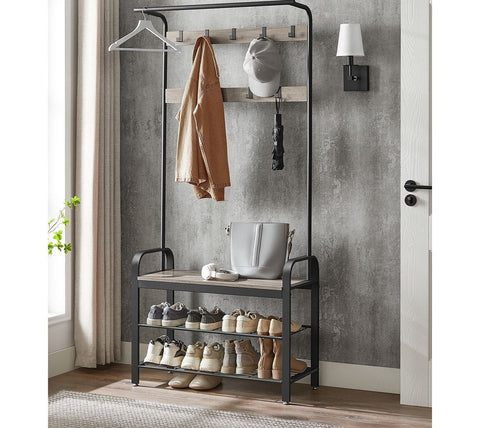 Rootz Coat Stand with 9 Hooks - Wardrobe Organizer - Entryway Organizer - Chipboard and Steel Construction - 32cm x 70cm x 175cm