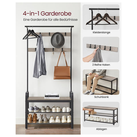 Rootz Coat Stand with 9 Hooks - Wardrobe Organizer - Entryway Organizer - Chipboard and Steel Construction - 32cm x 70cm x 175cm