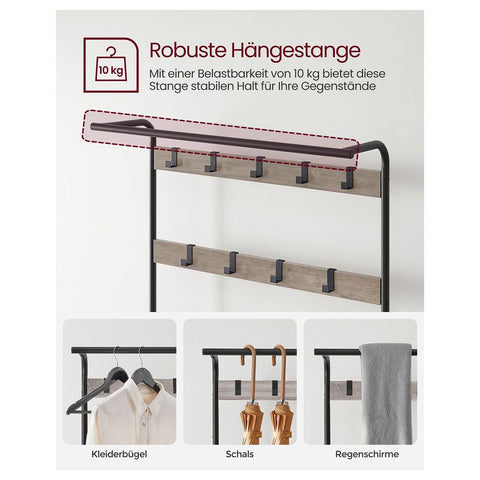 Rootz Coat Stand with 9 Hooks - Wardrobe Organizer - Entryway Organizer - Chipboard and Steel Construction - 32cm x 70cm x 175cm