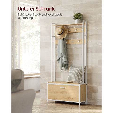 Rootz Coat Stand with Shoe Cabinet - Hallway Organizer - Entryway Storage - Space-saving Solution - Brown-White - 30cm x 85cm x 180cm