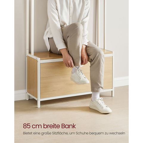 Rootz Coat Stand with Shoe Cabinet - Hallway Organizer - Entryway Storage - Space-saving Solution - Brown-White - 30cm x 85cm x 180cm