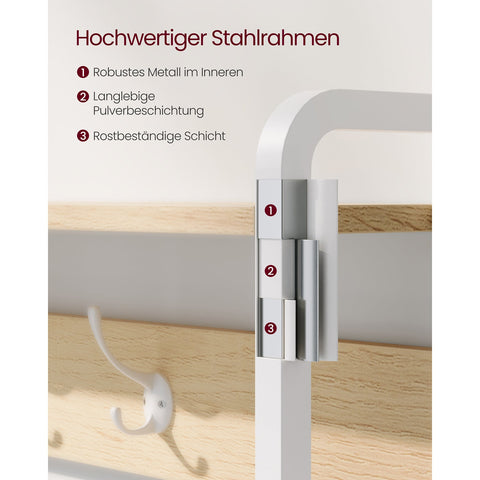 Rootz Coat Stand with Shoe Cabinet - Hallway Organizer - Entryway Storage - Space-saving Solution - Brown-White - 30cm x 85cm x 180cm