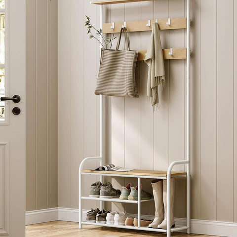 Rootz Kapstok - Eiken Wit - Spaanplaat Staal - Halorganisator - Opbergoplossing - Eenvoudige montage - 30 cm x 85 cm x 180,5 cm