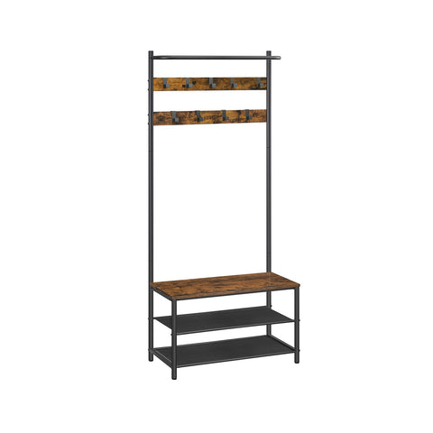 Rootz Coat Stand with Bench - Garment Rack - Hallway Organizer - Space-Saving Design - 32.2 x 64 x 180 cm