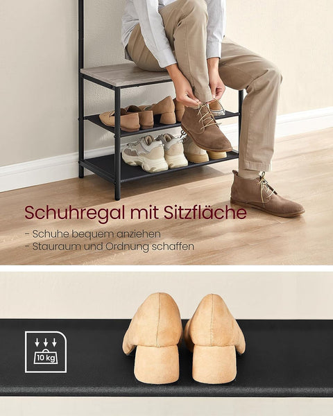 Rootz Coat Rack with Anti-Tip - Wardrobe Organizer - Freestanding Coat Stand - Chipboard Steel Polyester - Greige Black - 32.2cm x 64cm x 180cm - Heavy Duty - Easy Assembly - Space Saving