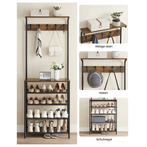 Rootz Coat Stand with 5 Shelves - Garment Rack - Clothes Organizer - Space-Saving Design - 31.5cm x 68cm x 183.5cm