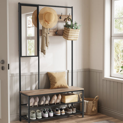 Rootz Wardrobe Storage System - Coat Rack - Clothes Organizer - Chipboard & Steel - 35cm x 98cm x 180cm - Camel Brown Ink Black