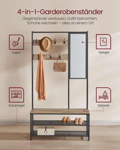 Rootz Wardrobe Storage System - Coat Rack - Clothes Organizer - Chipboard & Steel - 35cm x 98cm x 180cm - Camel Brown Ink Black