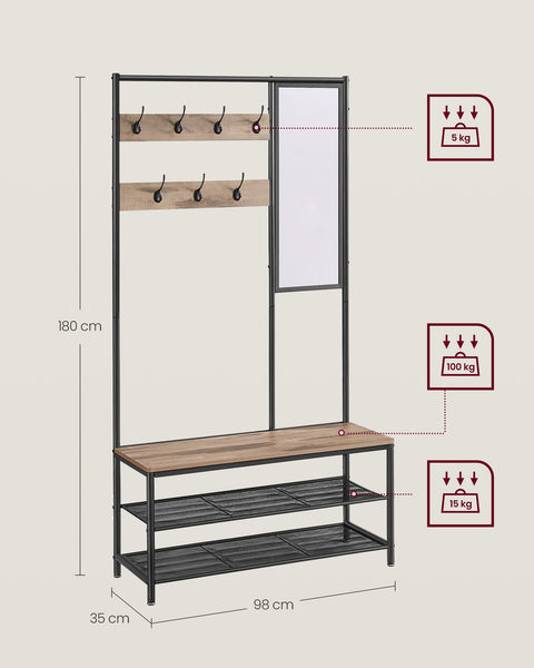 Rootz Industrial Clothes Rack - Garment Stand - Coat Hanger - Stylish Organizing - 35 x 98 x 180 cm - Camel Brown Ink Black