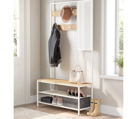 Rootz Coat Stand - Hat Rack - Oak White - Chipboard and Steel - Heavy-duty - 35cm x 98cm x 180cm - Stylish and Functional