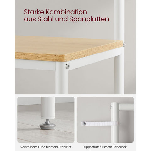 Rootz Coat Stand - Hat Rack - Oak White - Chipboard and Steel - Heavy-duty - 35cm x 98cm x 180cm - Stylish and Functional