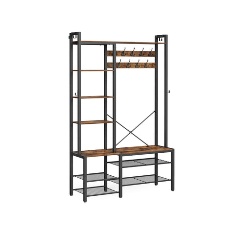 Rootz Coat Rack with Shoe Bench - Hallway Organizer - Entryway Storage - Maximizes Space - 40cm x 120cm x 190cm