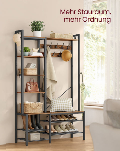 Rootz Coat Rack with Shoe Bench - Hallway Organizer - Entryway Storage - Maximizes Space - 40cm x 120cm x 190cm