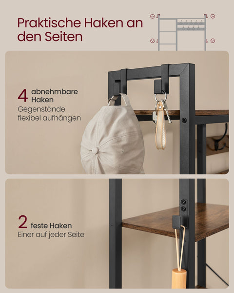 Rootz Coat Rack with Shoe Bench - Hallway Organizer - Entryway Storage - Maximizes Space - 40cm x 120cm x 190cm
