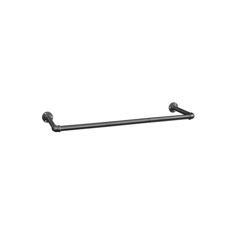 Rootz Wall Mounted Clothes Rail - Wardrobe Rod - Hanging Bar - Space Saver - Black Steel - 92cm x 30cm x 7.5cm