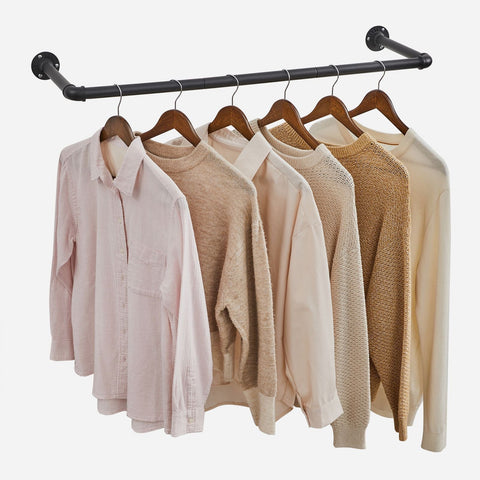 Rootz Wall Mounted Clothes Rail - Wardrobe Rod - Hanging Bar - Space Saver - Black Steel - 92cm x 30cm x 7.5cm