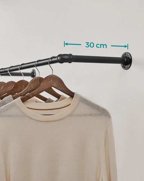 Rootz Wall Mounted Clothes Rail - Wardrobe Rod - Hanging Bar - Space Saver - Black Steel - 92cm x 30cm x 7.5cm