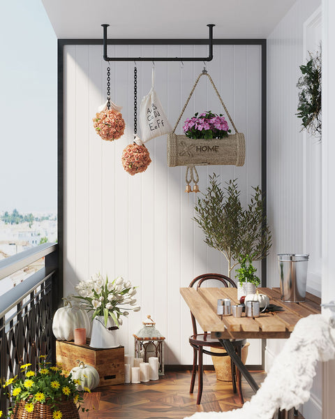 Rootz Wall Mounted Clothes Rail - Wardrobe Rod - Hanging Bar - Space Saver - Black Steel - 92cm x 30cm x 7.5cm