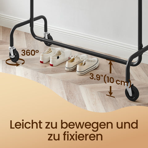 Rootz Clothing Rack on Rollers - Cloakroom Stand - Pull-Out Clothes Rail - Heavy Duty Steel - 45cm x (110-150cm) x 160cm