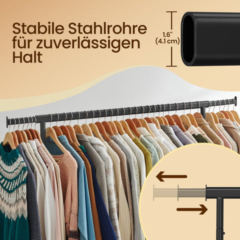 Rootz Clothing Rack on Rollers - Cloakroom Stand - Pull-Out Clothes Rail - Heavy Duty Steel - 45cm x (110-150cm) x 160cm