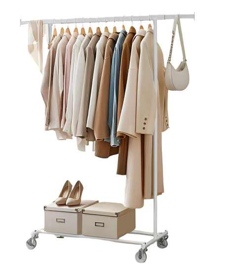Rootz Heavy-Duty Clothing Rack - Wardrobe Stand - Rollable Clothes Rail - Max Load 100kg - Steel & PP - 45x(92-132)x161.5cm - White