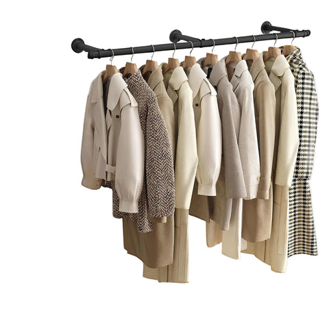 Rootz Clothes Rack Wall Mounted - Garment Rail - Storage Solution - Space-Saving - 30.4cm x 170cm x 7cm