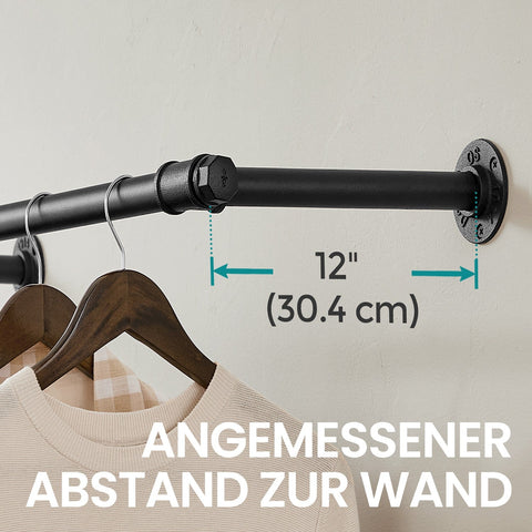 Rootz Clothes Rack Wall Mounted - Garment Rail - Storage Solution - Space-Saving - 30.4cm x 170cm x 7cm