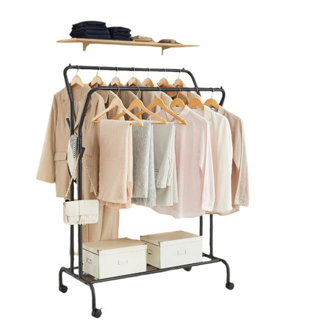 Rootz Rolling Clothing Rack - Clothes Rod - Garment Stand - High Capacity - 52.5cm x 103.5cm x 155cm
