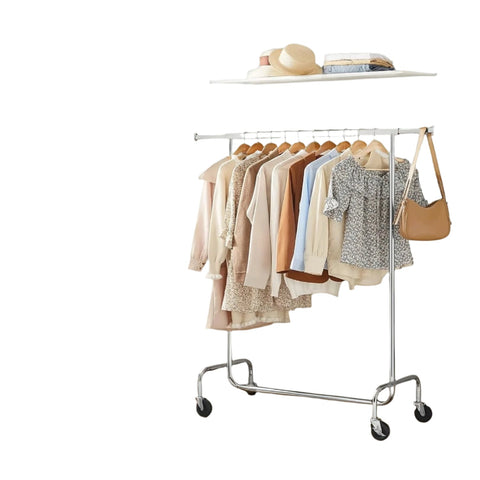 Rootz Clothing Rack on Rollers - Cloakroom Stand - Pull-Out Clothes Rail - Chrome-Plated Durability - 110-150 x 160 x 45 cm
