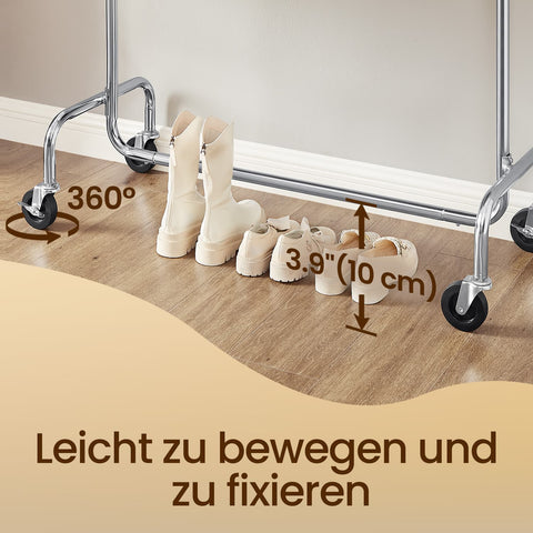 Rootz Clothing Rack on Rollers - Cloakroom Stand - Pull-Out Clothes Rail - Chrome-Plated Durability - 110-150 x 160 x 45 cm