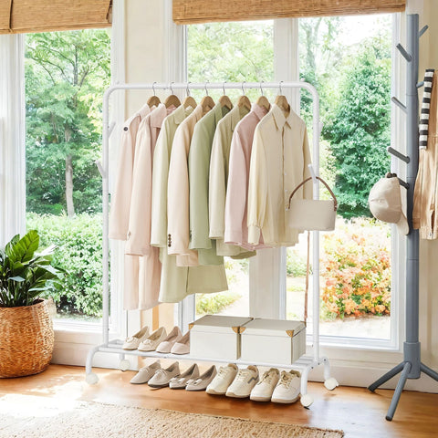 Rootz Clothing Rack on Rolls - Clothes Rail - Cloakroom Rod - 50kg Load Capacity - 41 x 103.5 x 155cm