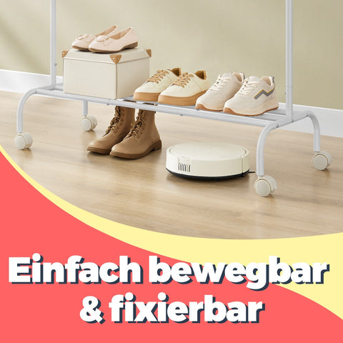 Rootz Clothing Rack on Rolls - Clothes Rail - Cloakroom Rod - 50kg Load Capacity - 41 x 103.5 x 155cm