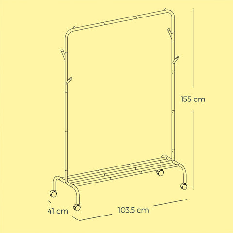 Rootz Clothing Rack on Rolls - Clothes Rail - Cloakroom Rod - 50kg Load Capacity - 41 x 103.5 x 155cm