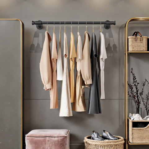 Rootz Wall Mounted Clothing Rail - Clothes Rack - Industrial Design - Space-Saving - 30 x 84 x 7 cm