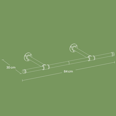 Rootz Wall Mounted Clothing Rail - Clothes Rack - Industrial Design - Space-Saving - 30 x 84 x 7 cm