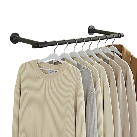 Rootz Black Steel Clothes Rail Set - Garment Rack - Hanging Organizer - Durable Design - 30cm x 84cm x 7cm