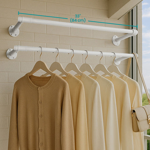 Rootz Steel Clothes Rail Set - Wardrobe Rod - Garment Hanger - Durable Steel - 30cm x 84cm x 7cm