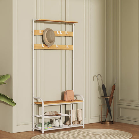 Rootz Cloakroom Stand - Clothes Rack - 9 Hooks - Space-Saving Design - 30cm x 85cm x 180.5cm - Oak Color White