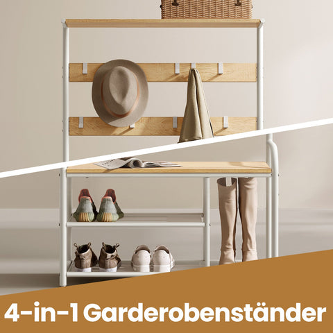 Rootz Cloakroom Stand - Clothes Rack - 9 Hooks - Space-Saving Design - 30cm x 85cm x 180.5cm - Oak Color White