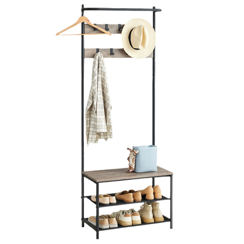Rootz Cloakroom Stand with Shoe Bench - Clothes Rack - Coat Organizer - Easy Assembly - 32.2 x 64 x 180 cm - brown-black