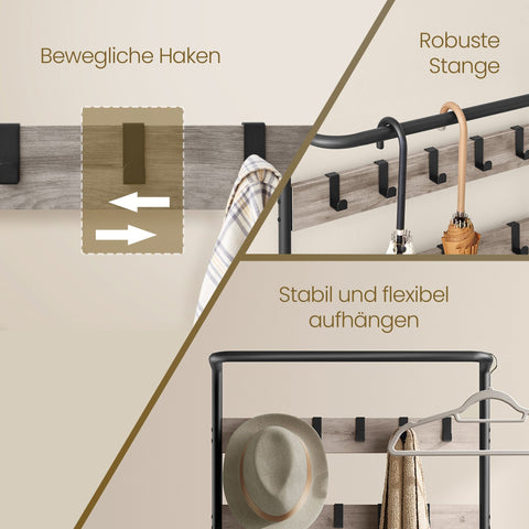 Rootz Cloakroom Stand with Shoe Bench - Clothes Rack - Coat Organizer - Easy Assembly - 32.2 x 64 x 180 cm - brown-black